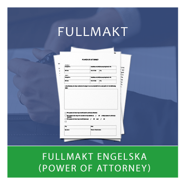 Mall för en fullmakt på engelska- power of Attorney a
